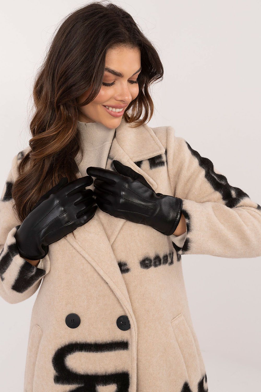 Sophisticated women's insulated gloves by AT, crafted with ecological leather and embellished with embroidered flowers, sizes S-XL.
