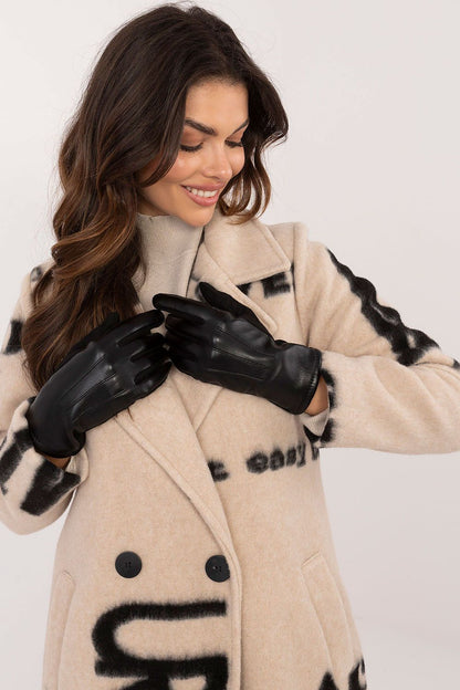Sophisticated women's insulated gloves by AT, crafted with ecological leather and embellished with embroidered flowers, sizes S-XL.