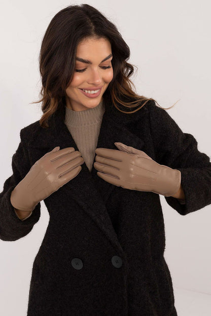 Luxury insulated gloves for women by AT, crafted with eco-leather and adorned with floral embroidery for effortless smartphone use.