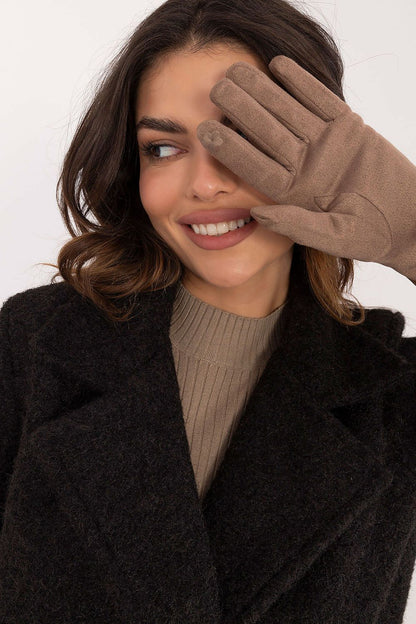 Chic women's insulated gloves from AT, showcasing eco-leather and exquisite flower stitching to combine fashion with tech convenience.