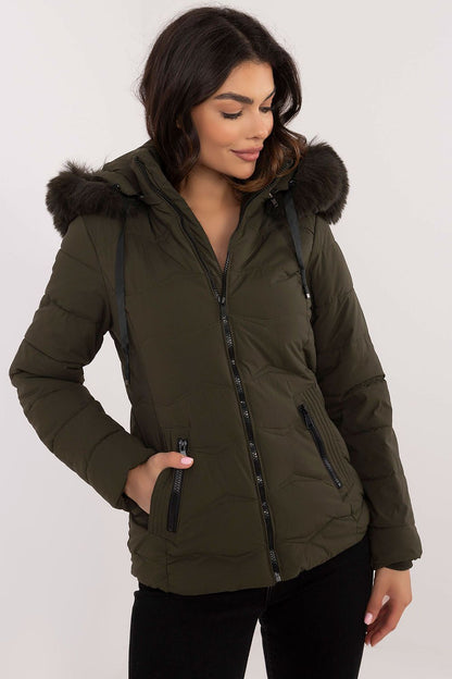 Sophisticated women's warm quilted jacket with hood by Factory Price, showcasing a tailored fit and versatile style for cold weather elegance.