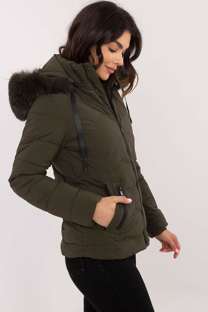 Elegant Women's Short Quilted Jacket with Hood in luxurious style by Factory Price, featuring warm synthetic down filling, perfect for colder days.