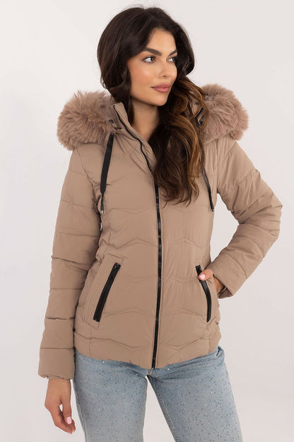 Chic Women's Synthetic Down Quilted Jacket with hood by Factory Price, ideal for a fashionable look during colder months.