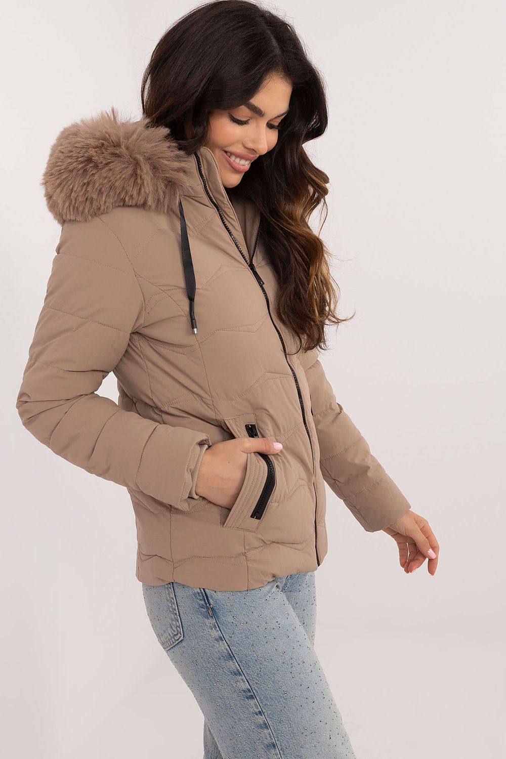 Fashion-forward Women's Short Quilted Jacket with integrated hood from Factory Price, providing warmth and elegance for the style-conscious.