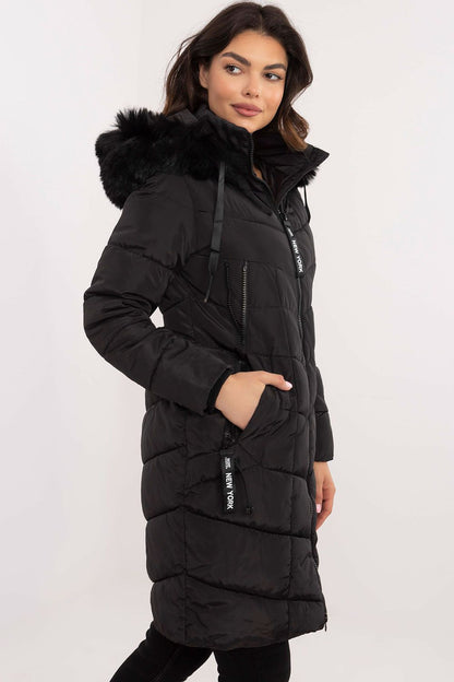 Luxurious quilted jacket with detachable fur trim and adjustable hood, perfect for chic winter outfits, created by Factory Price.