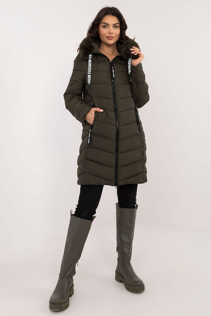 Luxury knee-length quilted jacket with detachable fur hood by Factory Price, perfect for keeping warm in style.