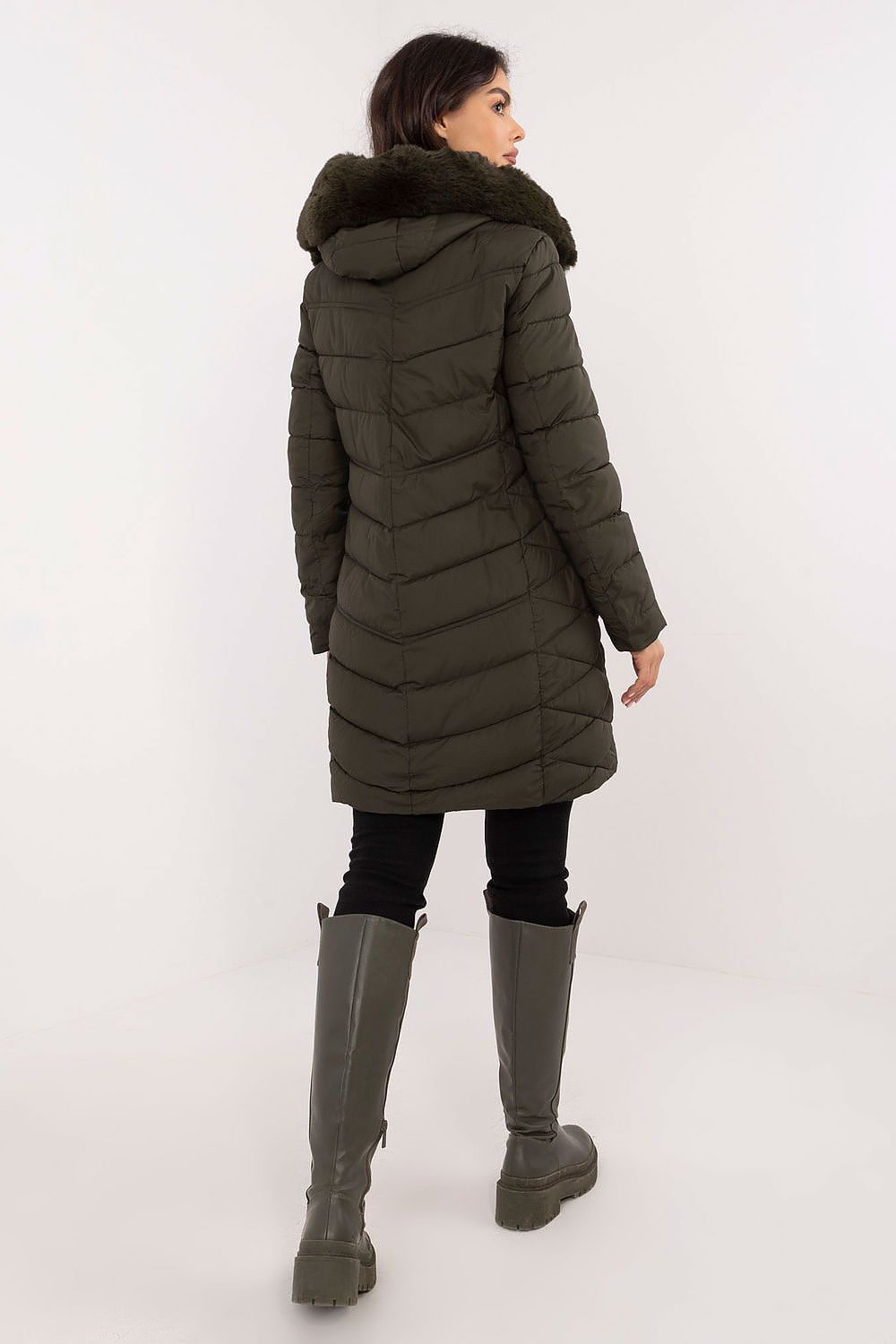 Knee-length fashionable jacket with synthetic down filling and functional design, created by Factory Price for luxury comfort.