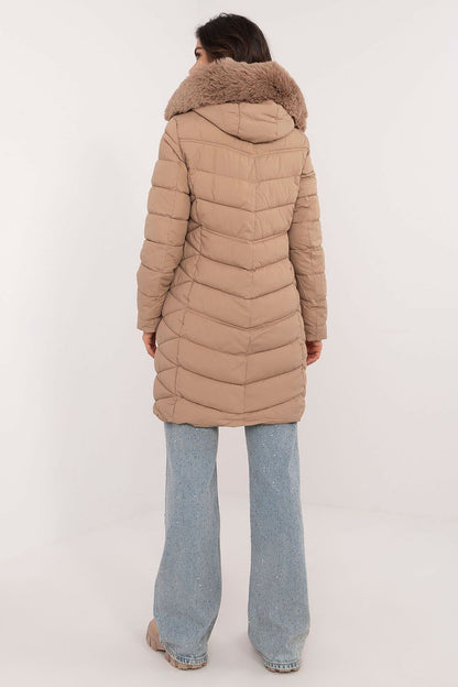 Luxury quilted jacket with detachable fur trim, designed for versatility and elegance in winter fashion by Factory Price.