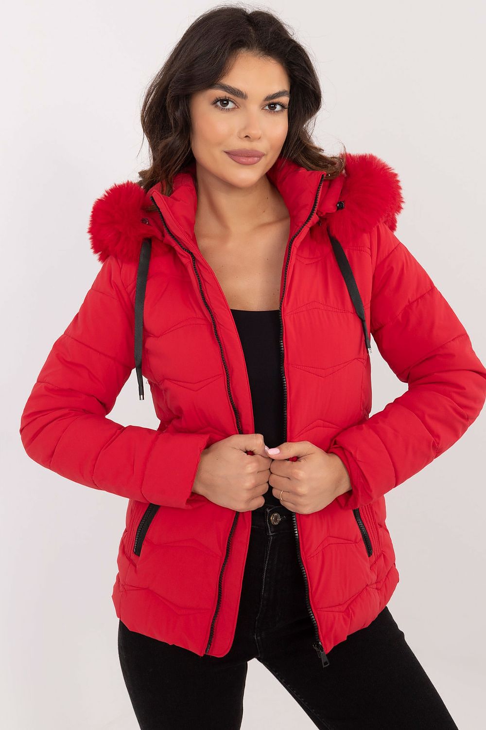 The modern and fashionable Women's Short Quilted Jacket, featuring a detachable hood, designed for style and warmth by Factory Price.