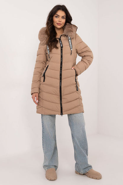 Luxury knee-length quilted jacket from Factory Price, featuring a detachable fur hood, perfect for stylish winter warmth.