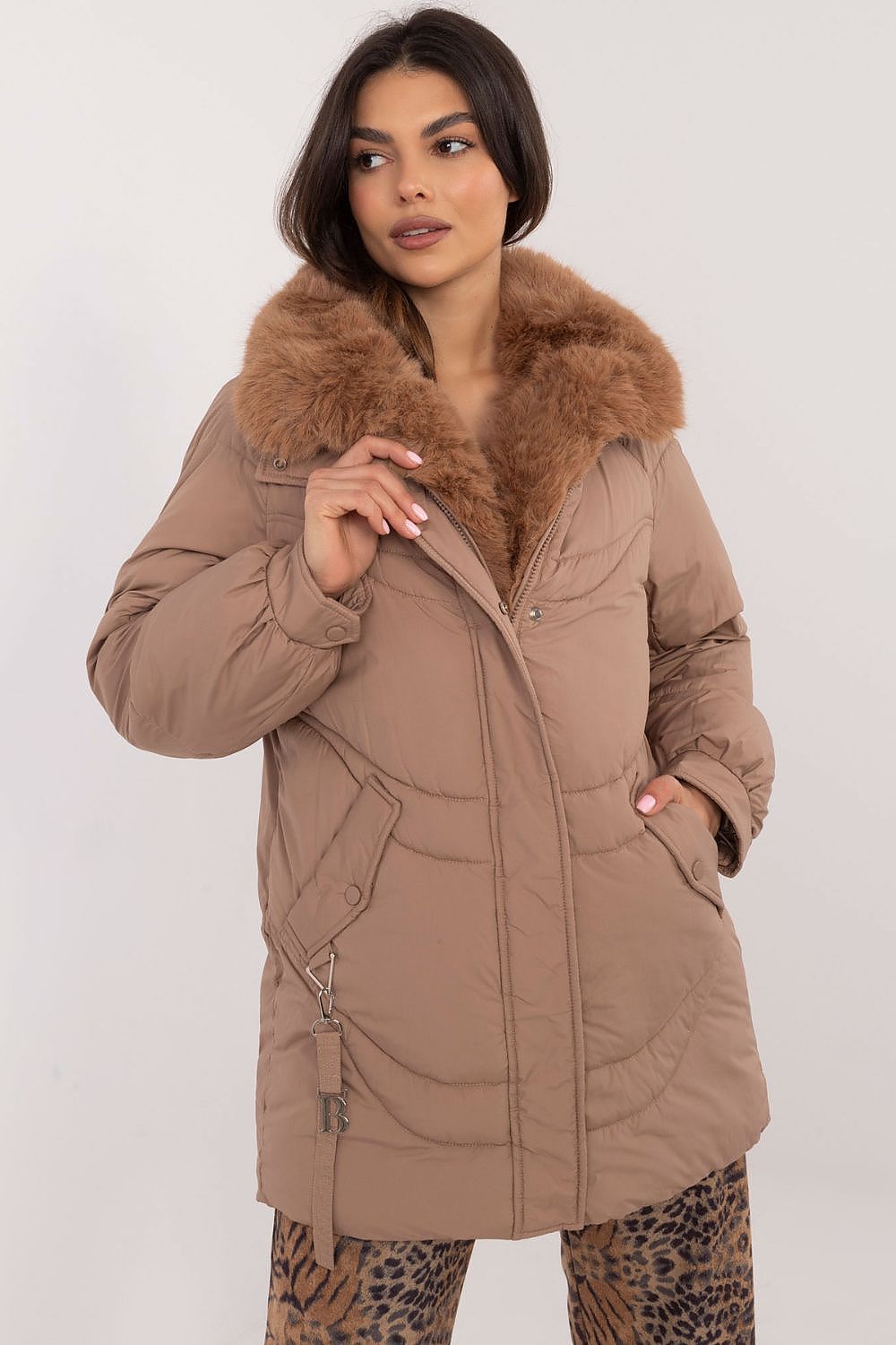 Elegant Women's Quilted Jacket by MBM with a detachable fur coat, perfect for chic winter outings.
