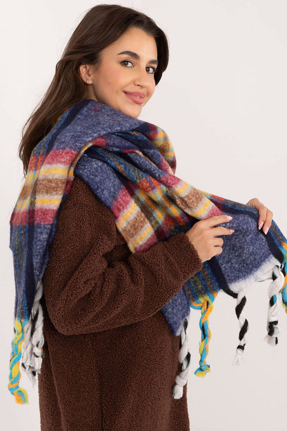 Chic 182cm long scarf by AT, showcasing a modern check pattern and stylish tassels, perfect for enhancing winter outfits.