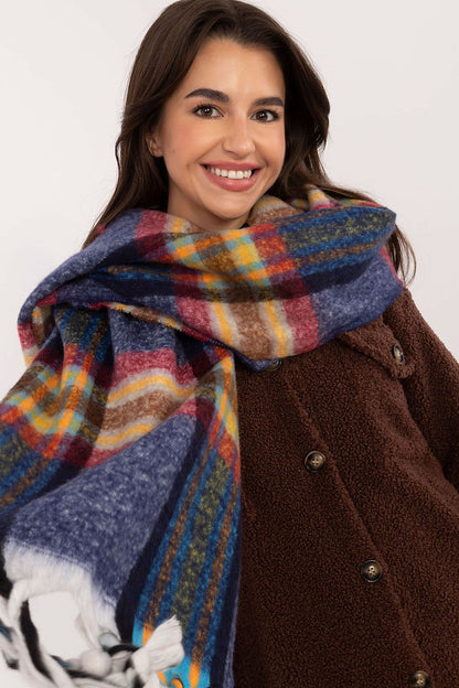 Luxurious winter scarf featuring a check pattern and decorative tassels, crafted from high-quality polyester by AT.