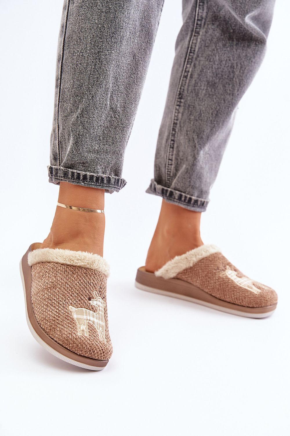 Elegant INBLU slippers for women, made from soft textile material with a natural leather footbed, offered by Step in Style for a luxurious home experience.