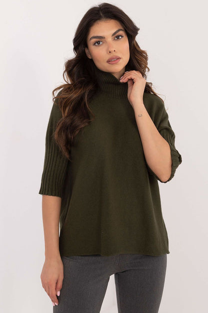 Elegant Women's Short Sleeve Turtleneck Sweater by BFG in soft viscose blend, perfect for sophisticated casual wear.
