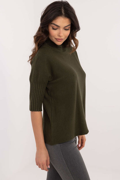 Elegant Women's Short Sleeve Turtleneck Sweater by BFG in Soft Viscose Blend, Size EU 0, showcasing its smooth texture and minimalist design.