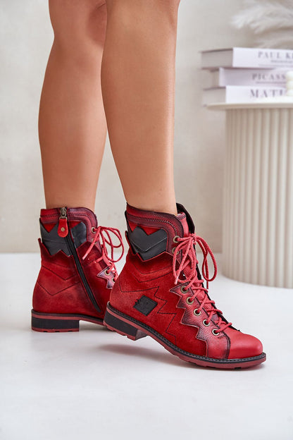 Maciejka women's stylish leather boots with a practical zipper and lacing, combining elegance and functionality for colder weather.