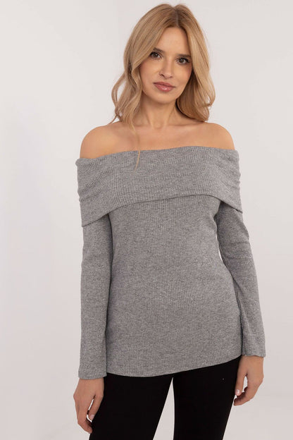 Elegant Off-The-Shoulder Women's Sweater by Italy Moda, showcasing ribbed texture and luxurious fit in EU size 0.