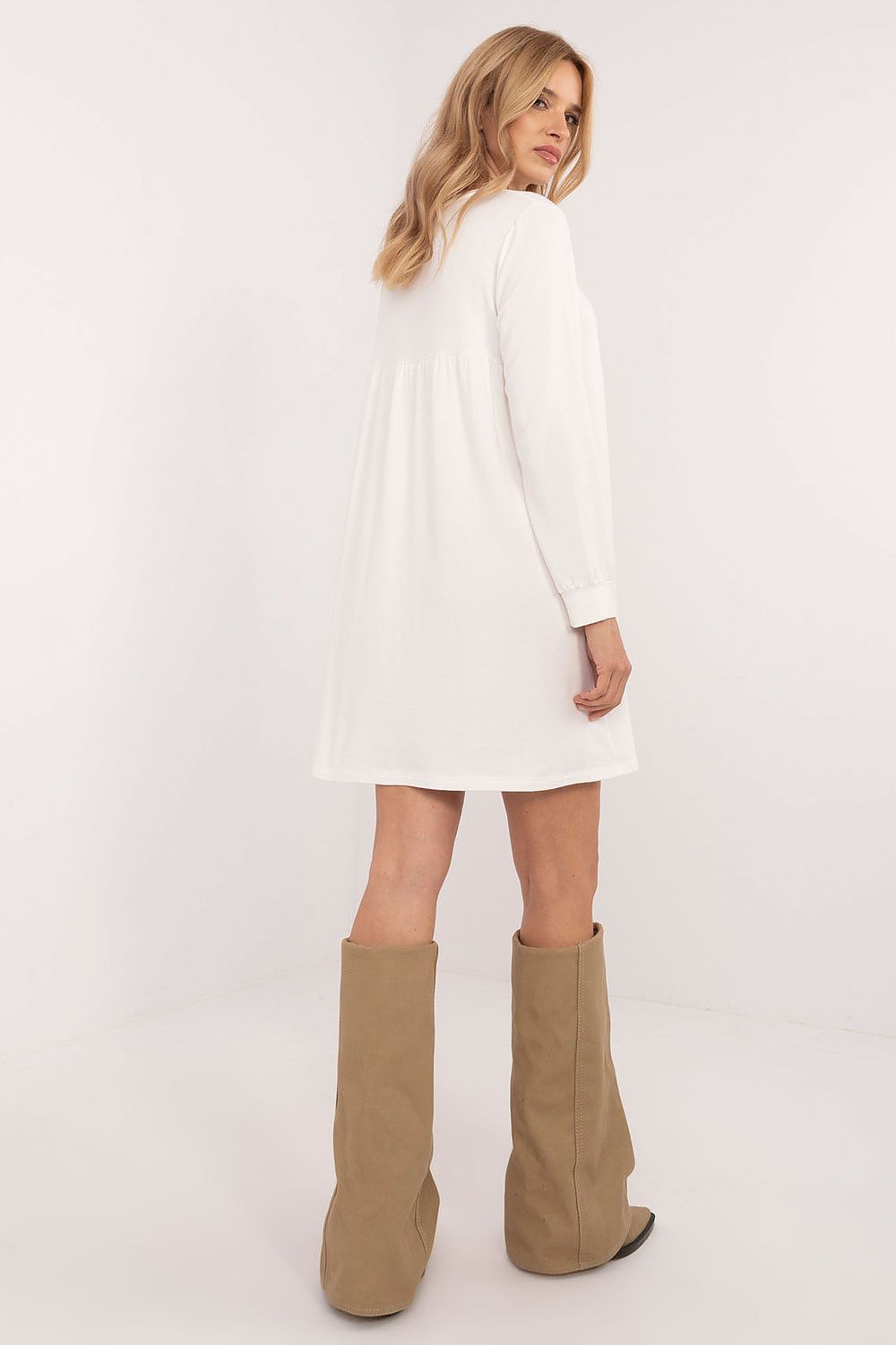 Relevance's stunning casual sweat dress, crafted from luxurious micro modal fabric with elegant patches, offering comfort and modern elegance for everyday wear.