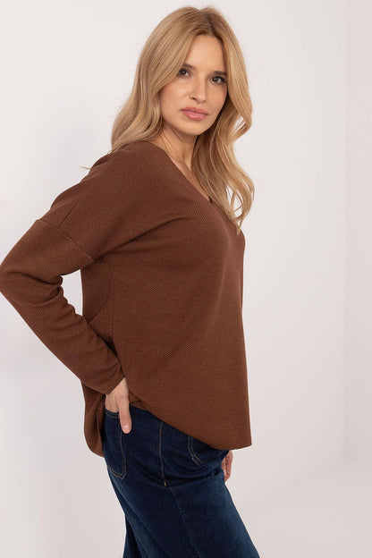Back view of Italy Moda's women's V-neck sweater, highlighting its elegant silhouette and premium quality.