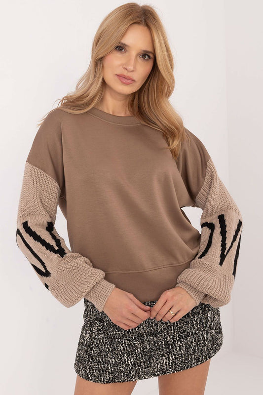 Luxurious women's casual sweatshirt by Italy Moda in minimalist style, showcasing soft polyester blend fabric and elegant round neckline, ideal for chic everyday wear.
