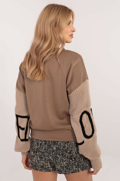 Italy Moda women's casual sweatshirt featuring long sleeves with stylish inscriptions, designed for a fashionable yet comfortable look that complements any casual outfit.