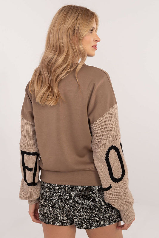 Italy Moda women's casual sweatshirt featuring long sleeves with stylish inscriptions, designed for a fashionable yet comfortable look that complements any casual outfit.