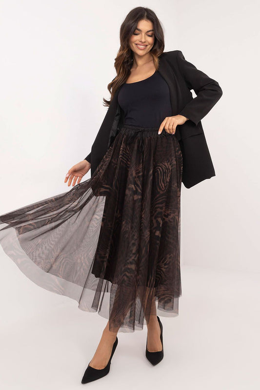 Elegant tulle midi skirt with animal print design and viscose lining for women by Italy Moda, showcasing luxurious style and comfort suitable for any occasion.