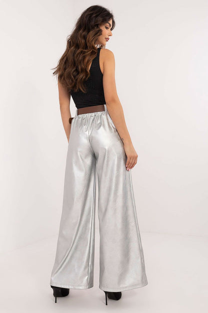 Luxury Eco Leather Wide Leg Trousers for Women by Italy Moda with Buckled Waistband, High Rise, and Elegant Design.