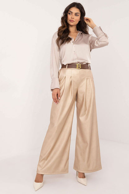Side View of Eco Leather Wide Leg Trousers for Women from Italy Moda, Perfect for Stylish Everyday Wear.