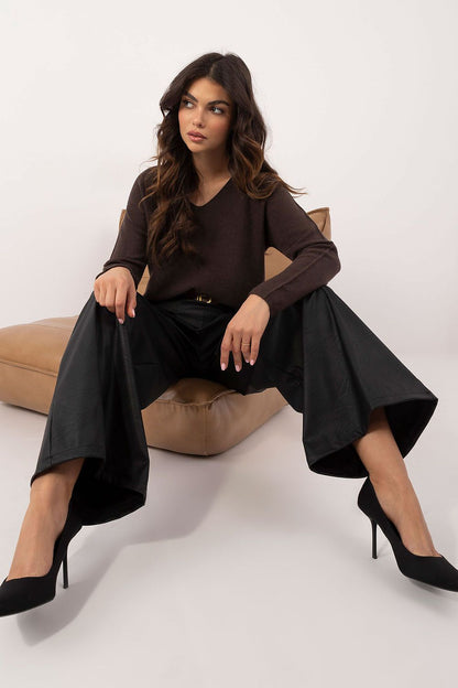 Luxury Wide Leg Trousers with Slip-in Side Pockets by Italy Moda, designed with eco leather for a modern, fashionable appearance.