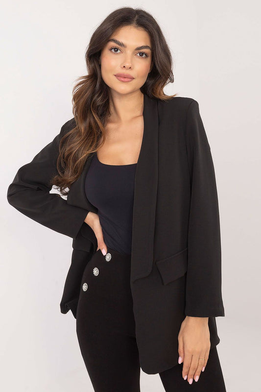 Elegant women's jacket with shoulder pads by Italy Moda, designed for autumn-winter style, featuring a refined silhouette and made from a luxurious poly-viscose blend.