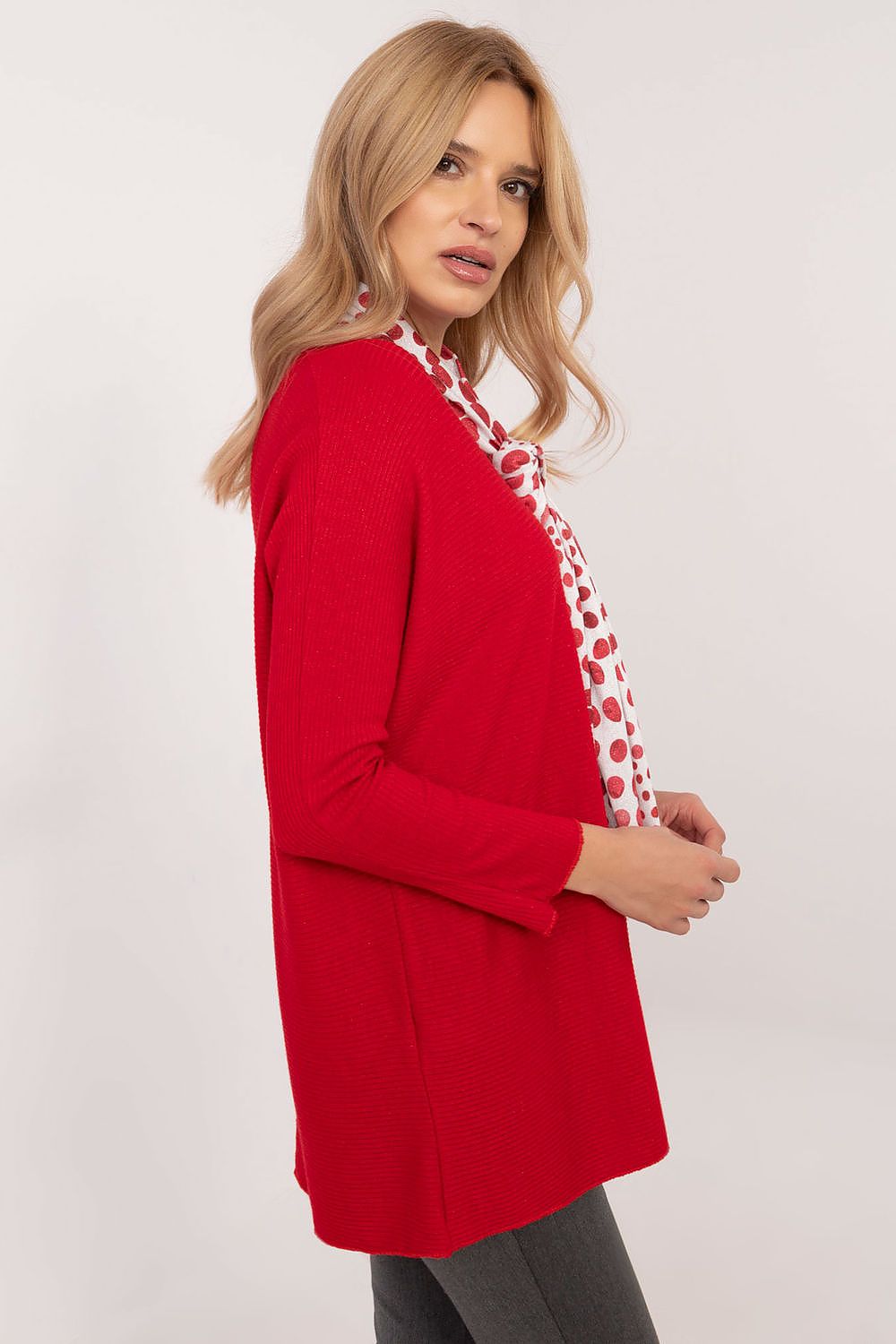 Elegant Women's Sweater with Shiny Thread from Italy Moda, featuring a heart neckline and long sleeves, perfect for adding a touch of luxury to casual outfits.