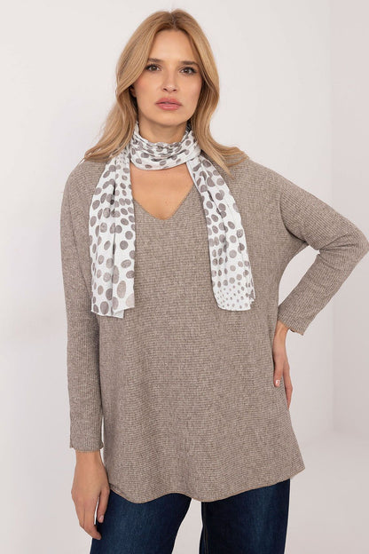 Elegant women's sweater from Italy Moda featuring a shiny thread and heart neckline, perfect for stylish winter wear.