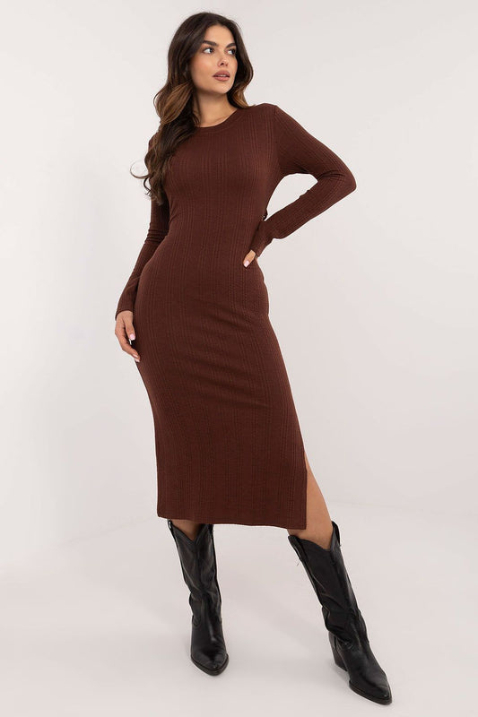 Elegant midi knit pencil dress by Lakerta, featuring corset lacing, perfect for a chic silhouette.