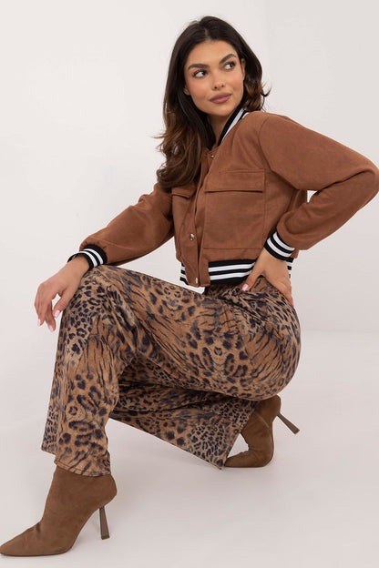 Elegant high waist women's trousers featuring a sophisticated animal motif, designed by Lakerta. Perfect for a luxurious and timeless look, these classic fit trousers are available in sizes EU 36-42 and crafted for comfort with a cotton blend.