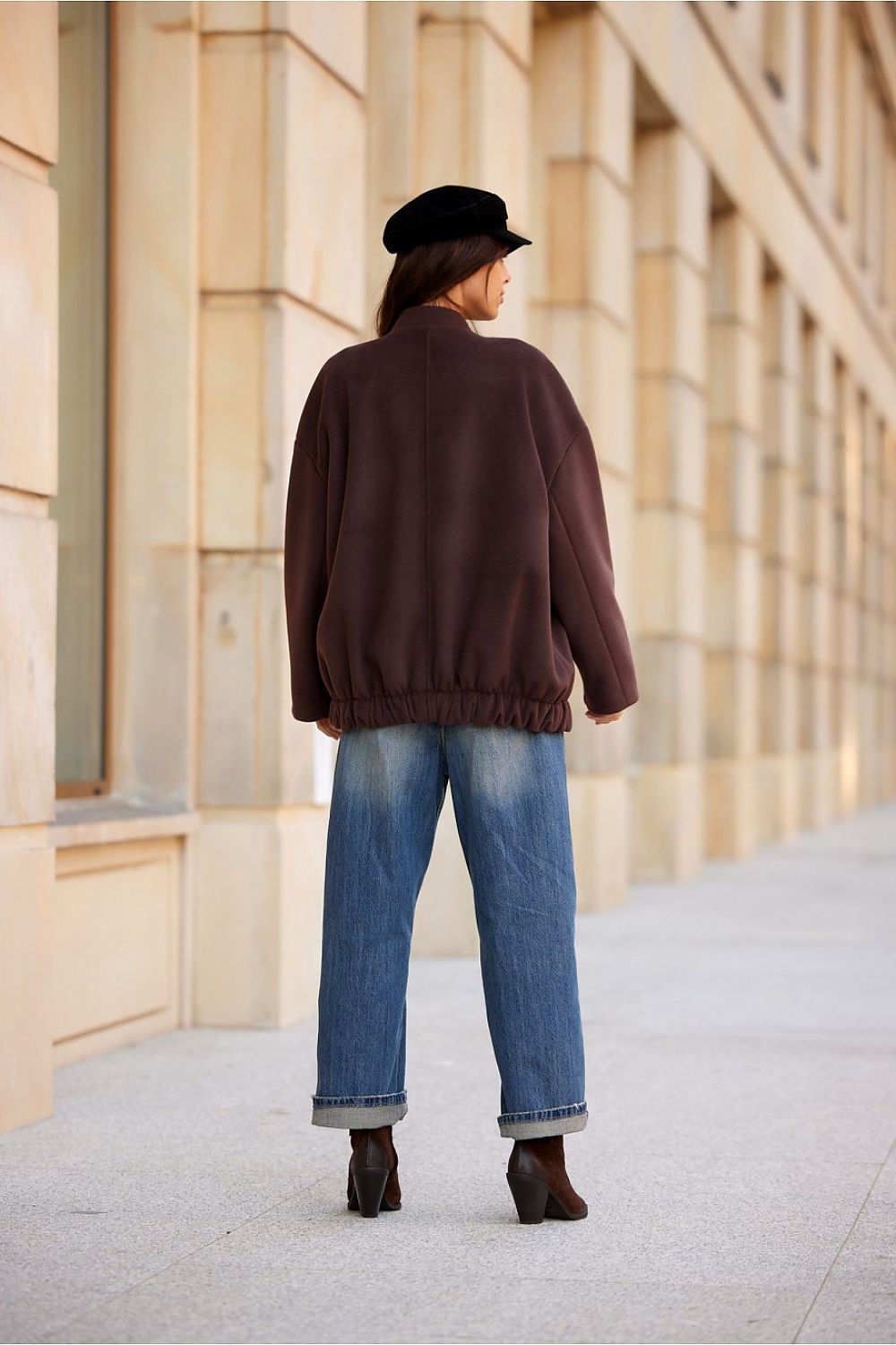 Roco Fashion Clea Jacket featuring a relaxed fit with a dropped shoulder design, functional side pockets, and delicate gathering at the bottom, perfect for chic everyday styling.