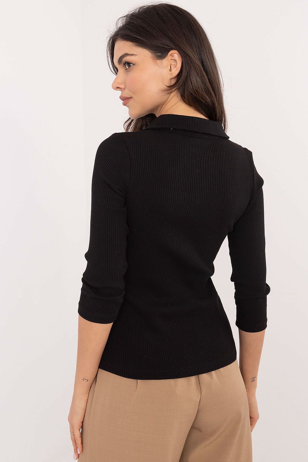 Chic Women's Casual Blouse with Unique Front Patch by Relevance, designed with 3/4 Sleeves and Classic Collar, perfect for stylish casual outings.