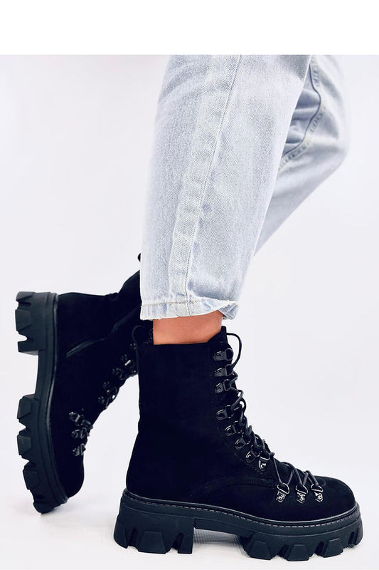 Inello woman's eco-suede baggers boots featuring a chic lace-up design, thick sole, and soft fur lining, perfect for trendy autumn fashion.