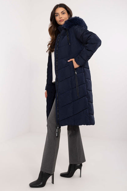 Elegant long knee-length down jacket by Factory Price featuring a detachable hood with fur, perfect for autumn and winter wear.
