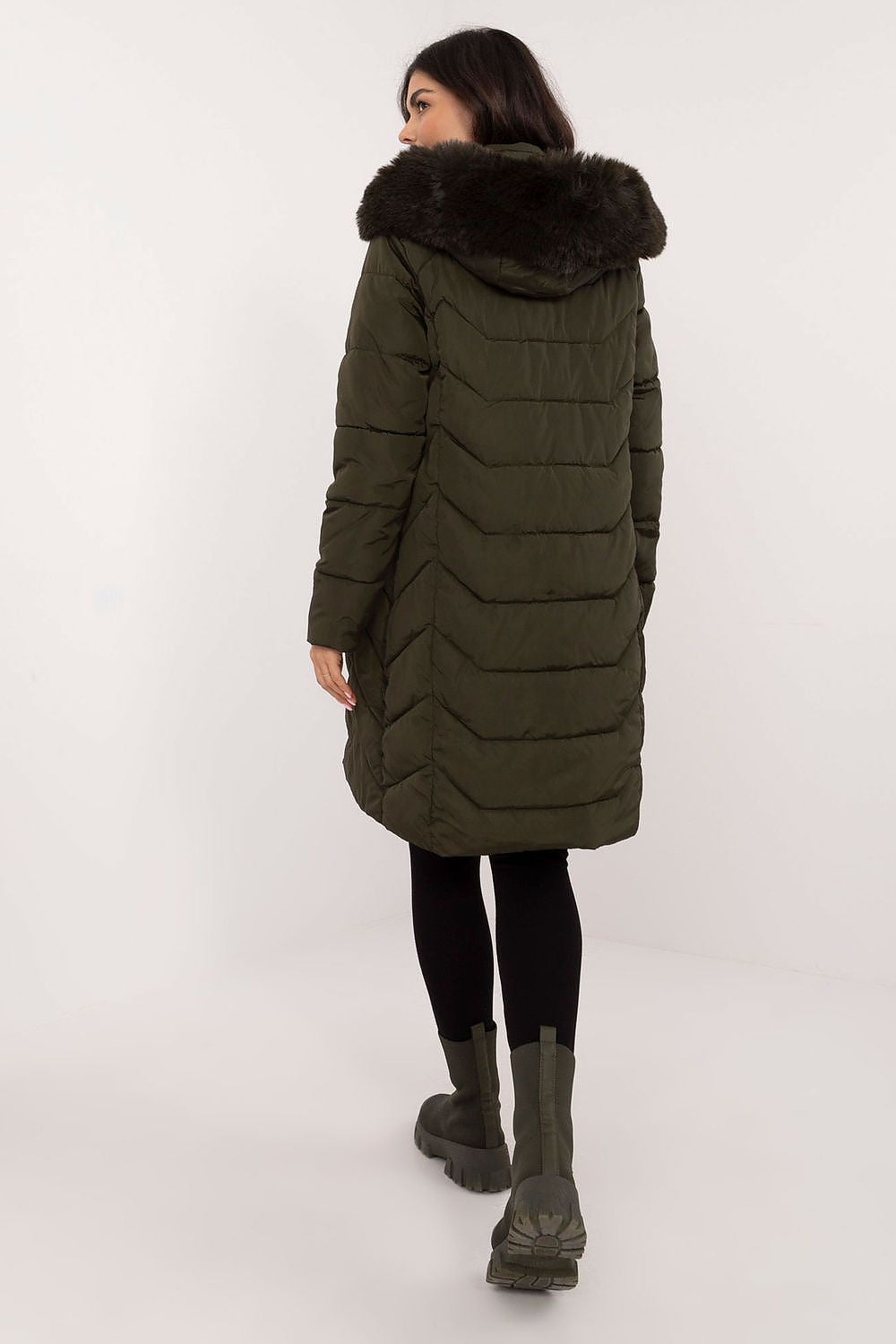 Stylish women's down jacket featuring elegant quilted texture and fur hood, designed for comfort and warmth, by Factory Price.