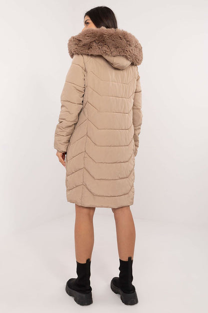 Luxury women's quilted down jacket with detachable fur hood, perfect for autumn and winter by Factory Price.