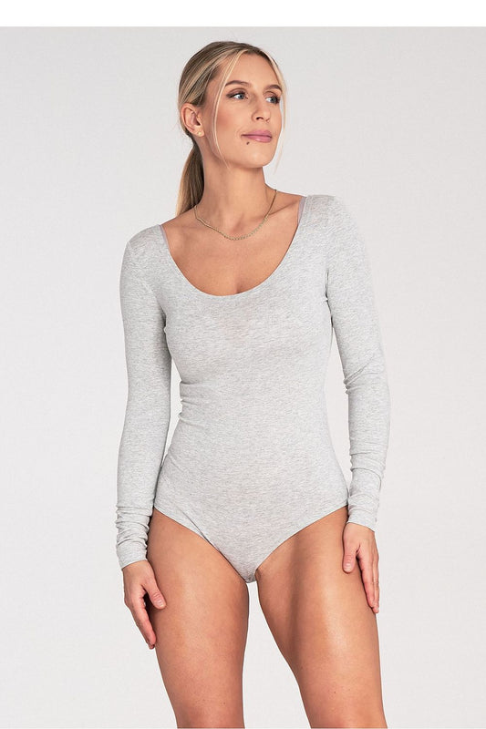 Luxury classic long sleeve bodysuit by Figl, featuring a sophisticated boat neckline, ideal for elegant tailored outfits.