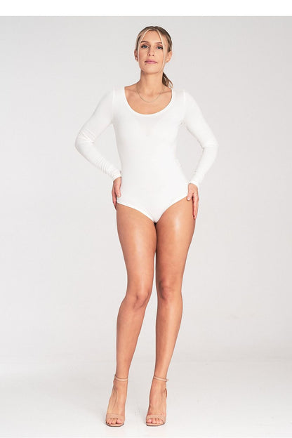 Close-up of the Figl luxury bodysuit, highlighting the smooth fabric blend of viscose and spandex for comfort and style.