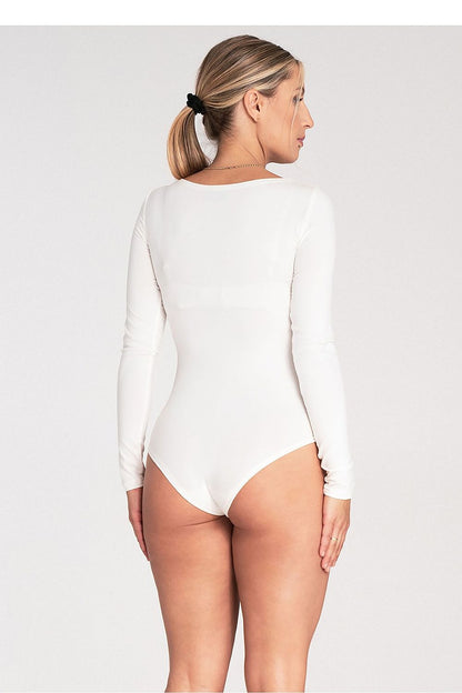 Model wearing Figl's luxury classic bodysuit with long sleeves, exuding sophistication and perfect for stylish outings.