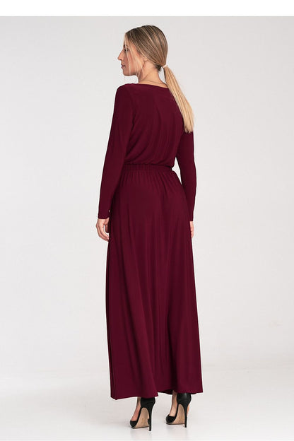 Luxurious Figl Maxi Dress featuring long sleeves, boat neckline, and elastic waist, perfect for elegant occasions.