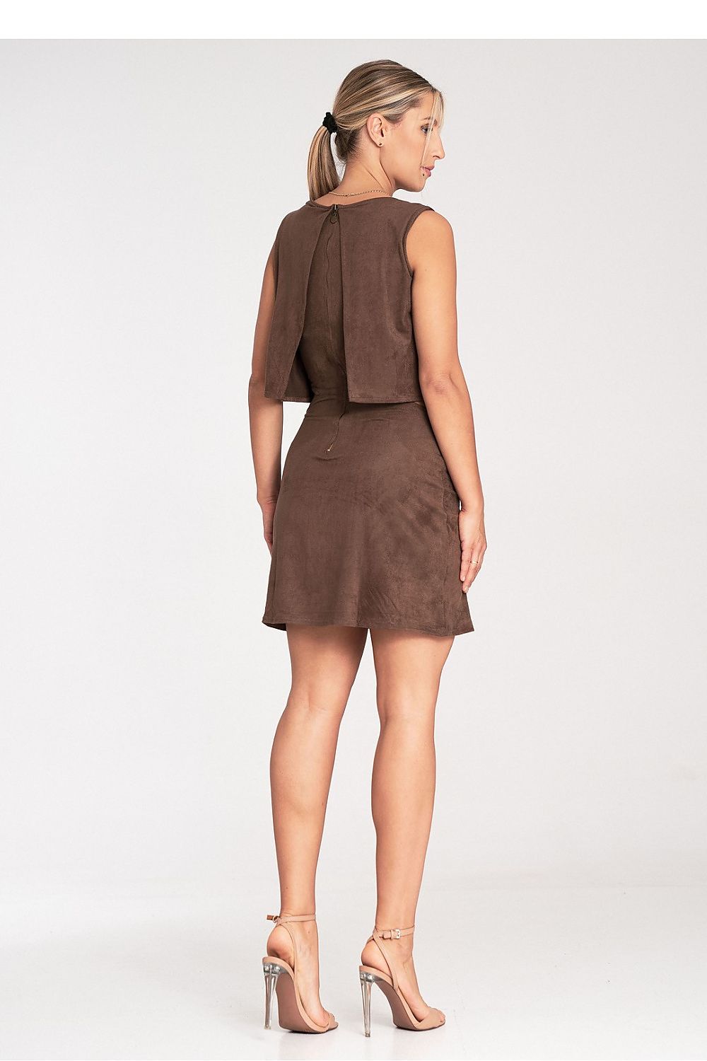 Close-up of Figl evening dress highlighting exquisite suede texture and elegant design details, suitable for formal events.