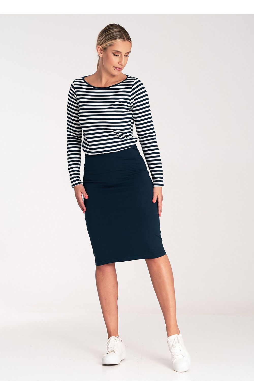 Chic Figl long sleeve daydress in luxurious cotton, designed with stylish stripes for a fresh, elegant appearance.