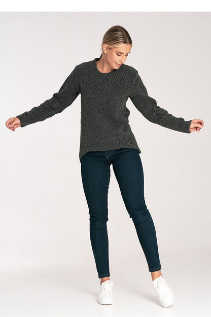 Elegant Figl sweater in plush fabric, showcasing a unique asymmetrical design, ideal for sophisticated casual ensembles.