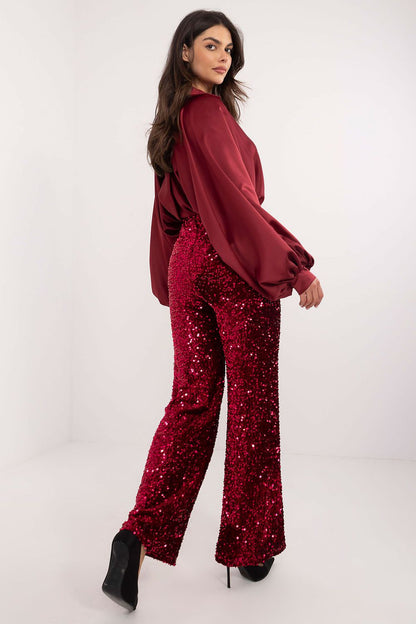 Close-up view of Italy Moda elegant sequin trousers showing the intricate sequin details and comfortable fabric, ideal for special occasions.
